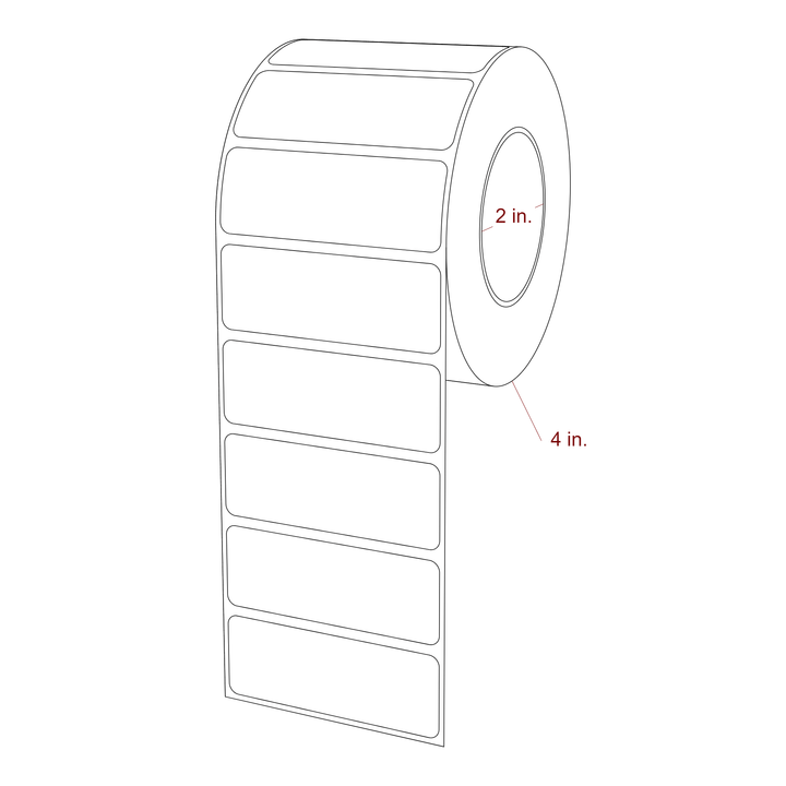2.75 Inch x 1 Inch Rectangle Inkjet Label Roll - 2 Inch Core - 4 Inch Roll OD - 3D Perspective