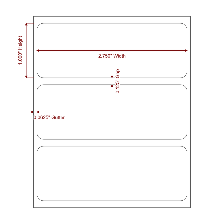 2.75 Inch x 1 Inch Rectangle Inkjet Label Roll - 2D Drawing