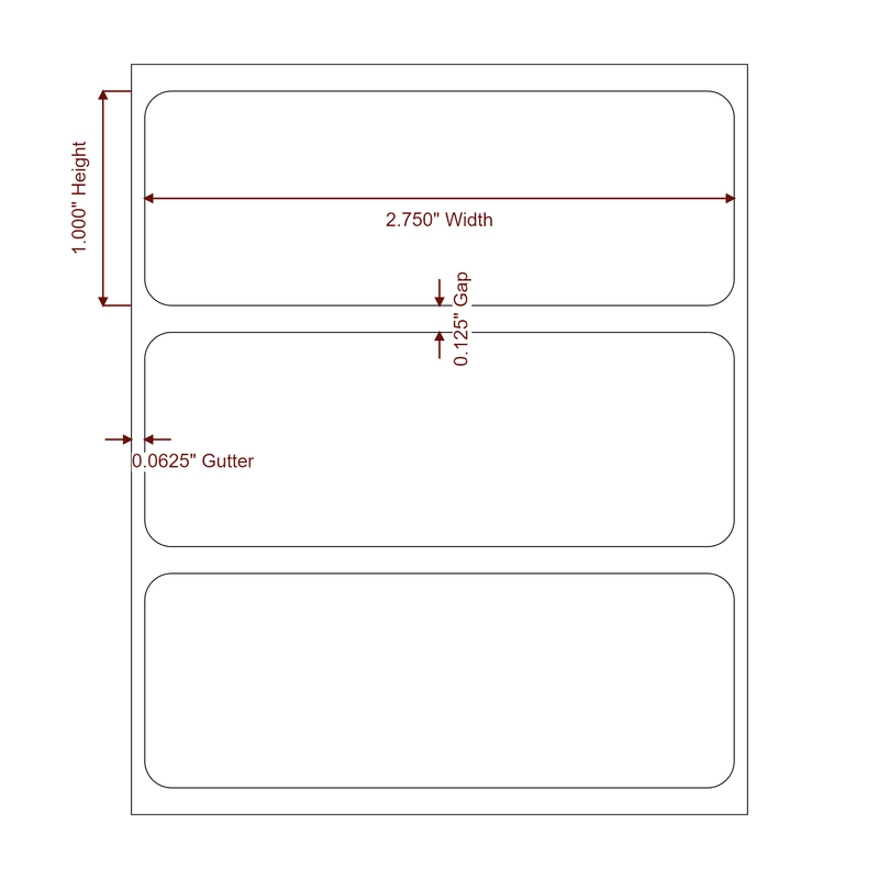 2.75" x 1" Inkjet Label Rolls | Fits Epson ColorWorks, VIPColor & Primera - Label Diagram