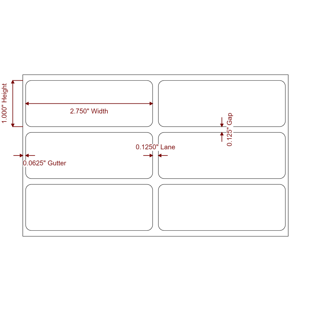 2.75 Inch x 1 Inch Rectangle Inkjet Label Roll - 2Up - 2D Drawing