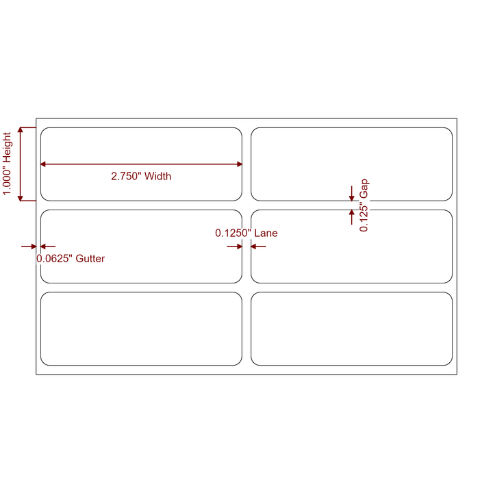 2.75 Inch x 1 Inch Rectangle Inkjet Label Roll - 2Up - 2D Drawing