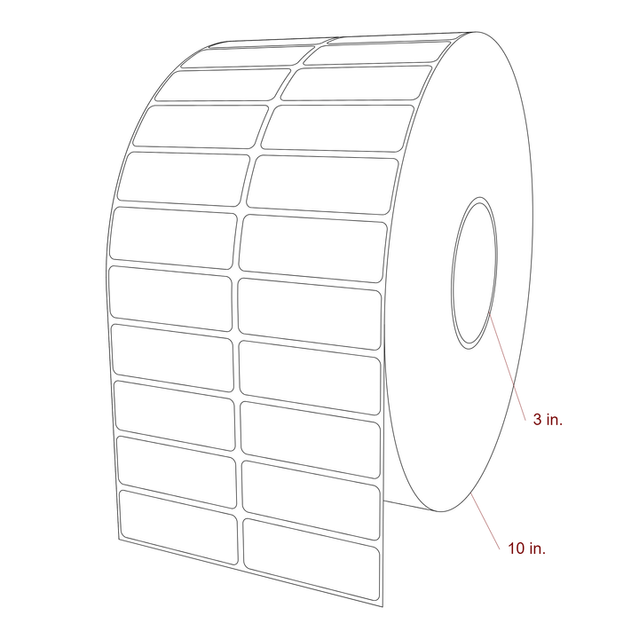 2.75 Inch x 1 Inch Rectangle Inkjet Label Roll - 3 Inch Core - 10 Inch Roll OD - 2Up - 3D Perspective