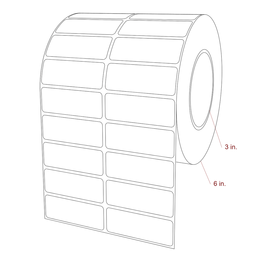2.75 Inch x 1 Inch Rectangle Inkjet Label Roll - 3 Inch Core - 6 Inch Roll OD - 2Up - 3D Perspective