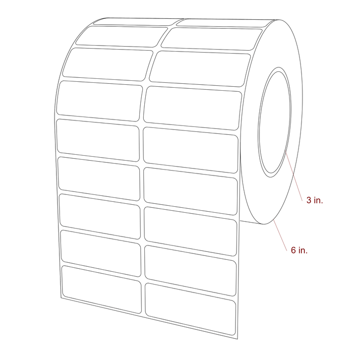 2.75 Inch x 1 Inch Rectangle Inkjet Label Roll - 3 Inch Core - 6 Inch Roll OD - 2Up - 3D Perspective