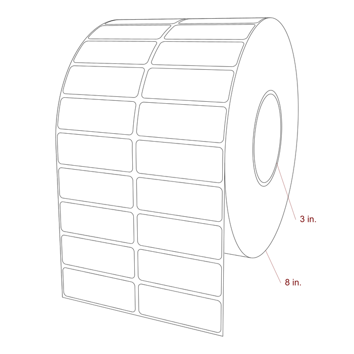 2.75 Inch x 1 Inch Rectangle Inkjet Label Roll - 3 Inch Core - 8 Inch Roll OD - 2Up - 3D Perspective