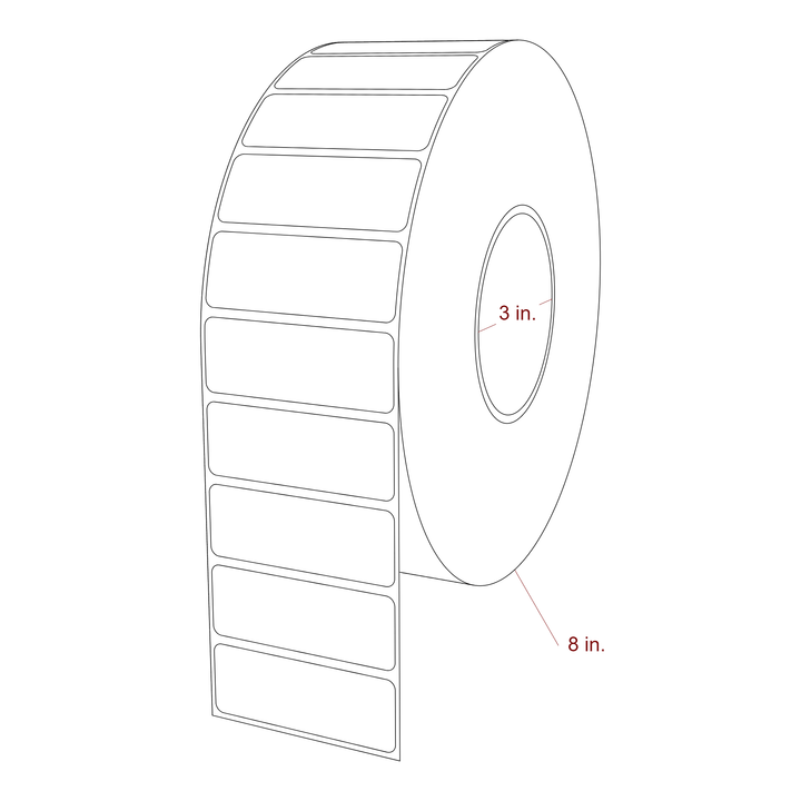 2.75 Inch x 1 Inch Rectangle Inkjet Label Roll - 3 Inch Core - 8 Inch Roll OD - 3D Perspective
