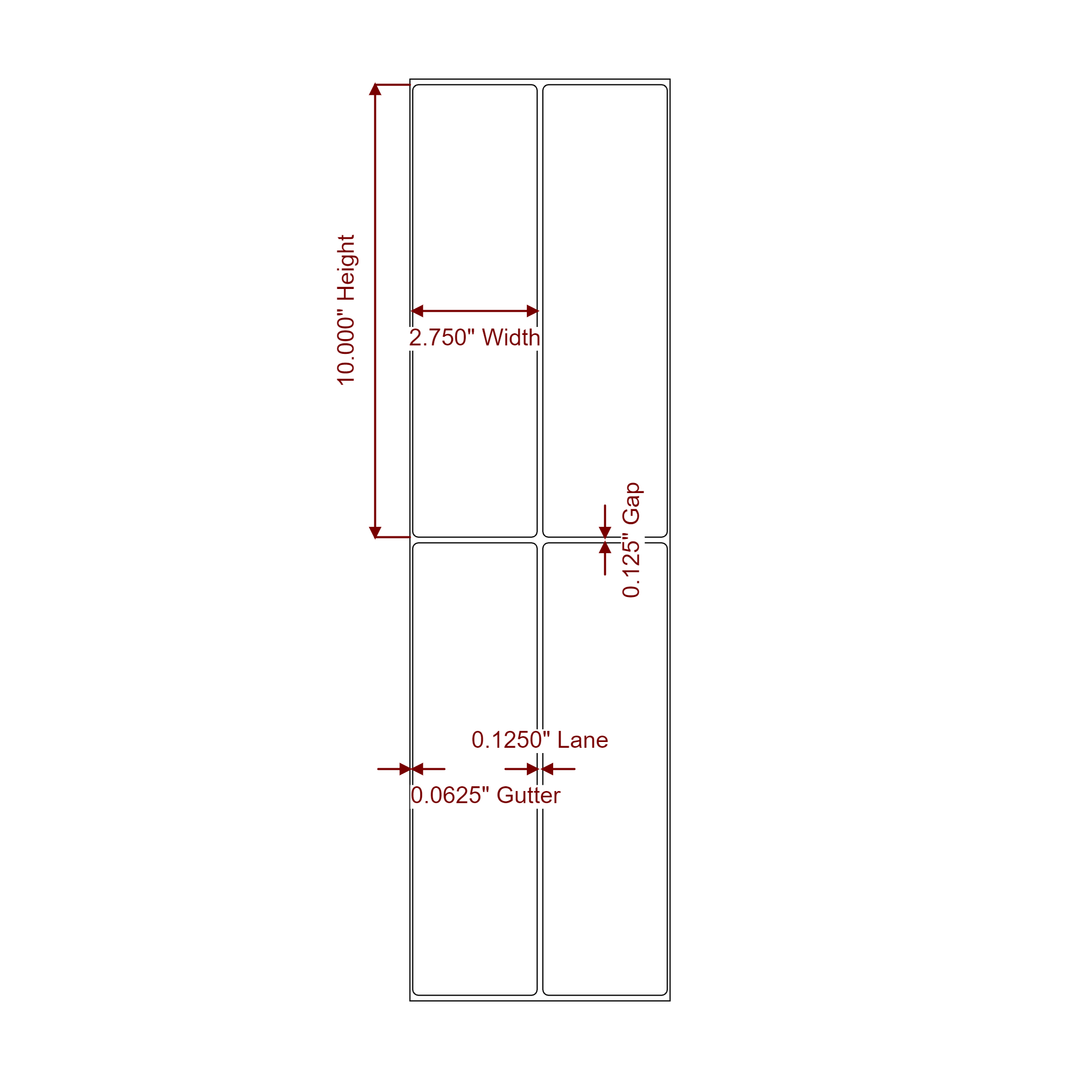 2.75 Inch x 10 Inch Rectangle Inkjet Label Roll - 2Up - 2D Drawing