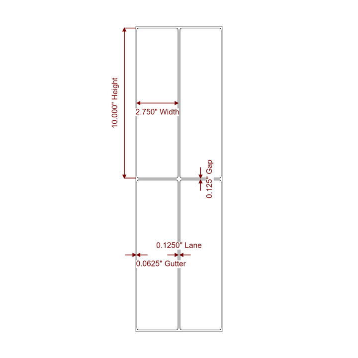 2.75 Inch x 10 Inch Rectangle Inkjet Label Roll - 2Up - 2D Drawing