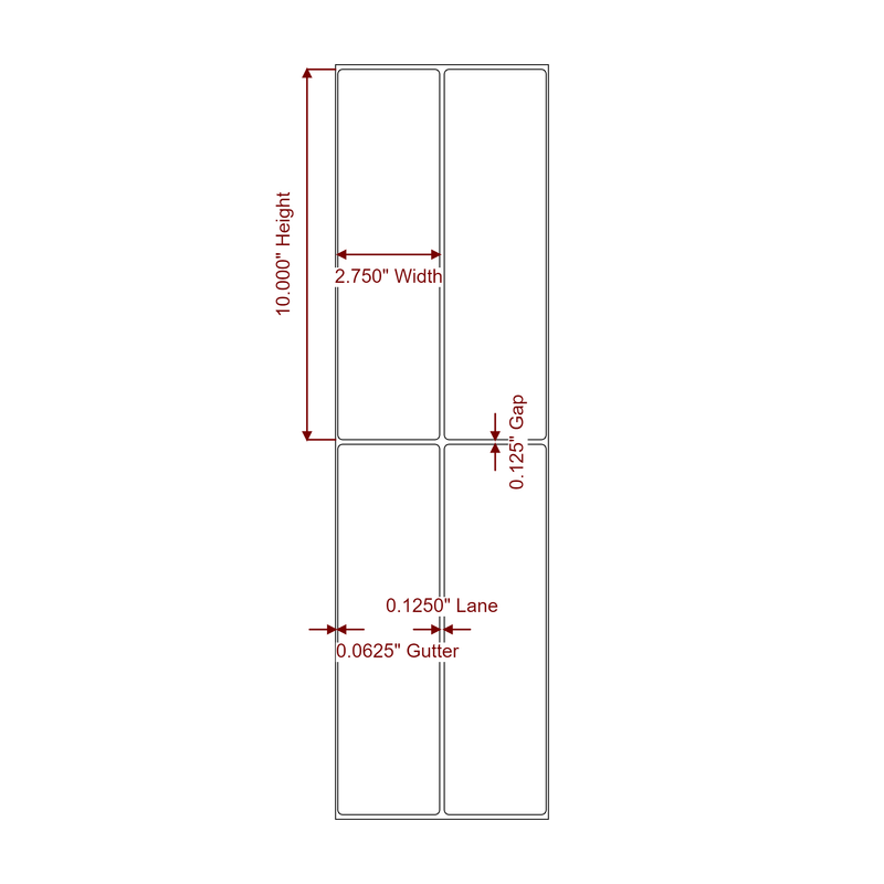 2.75" x 10" Inkjet Label Rolls | 2-Up | Fits Epson ColorWorks, VIPColor & Primera - Label Diagram
