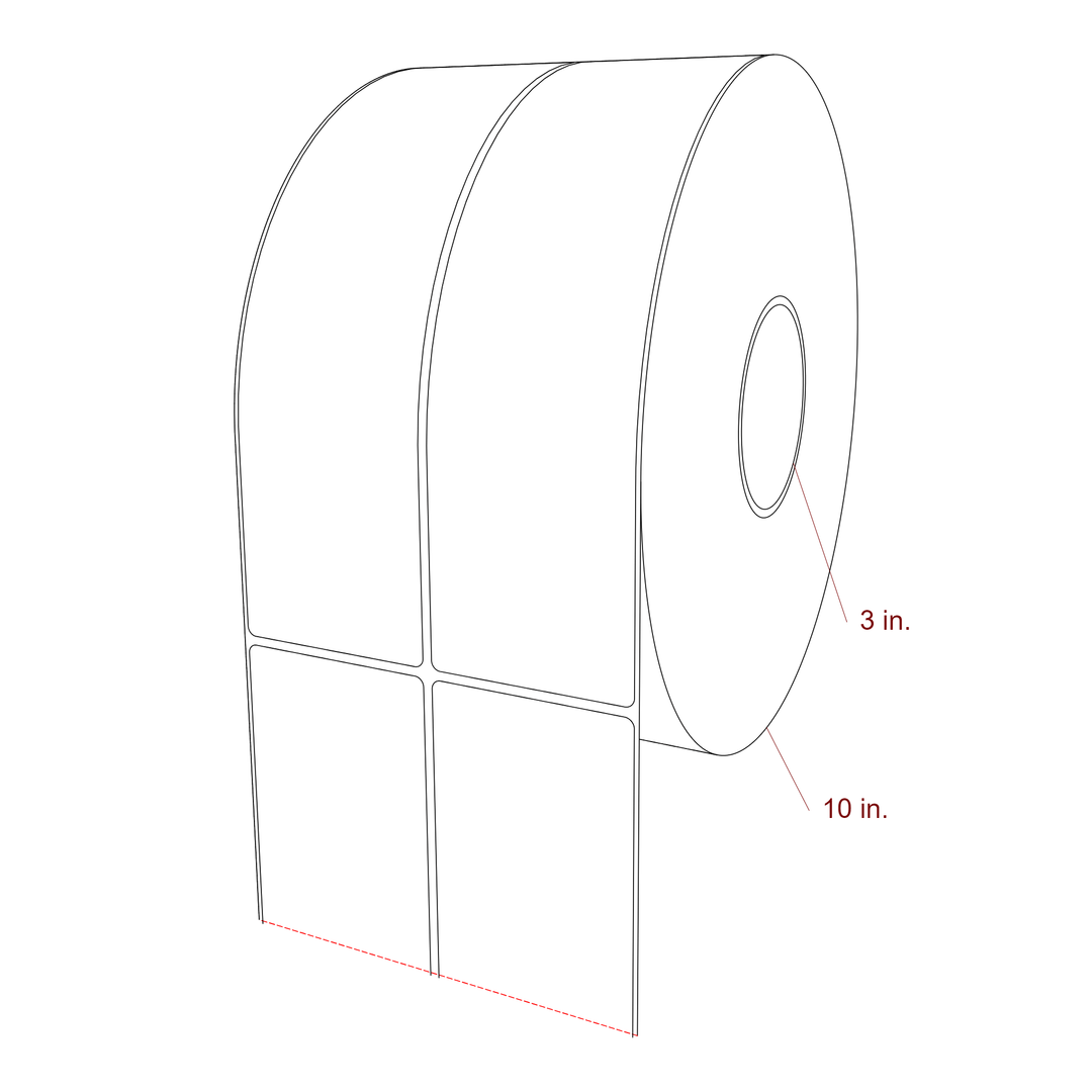 2.75 Inch x 10 Inch Rectangle Inkjet Label Roll - 3 Inch Core - 10 Inch Roll OD - 2Up - 3D Perspective