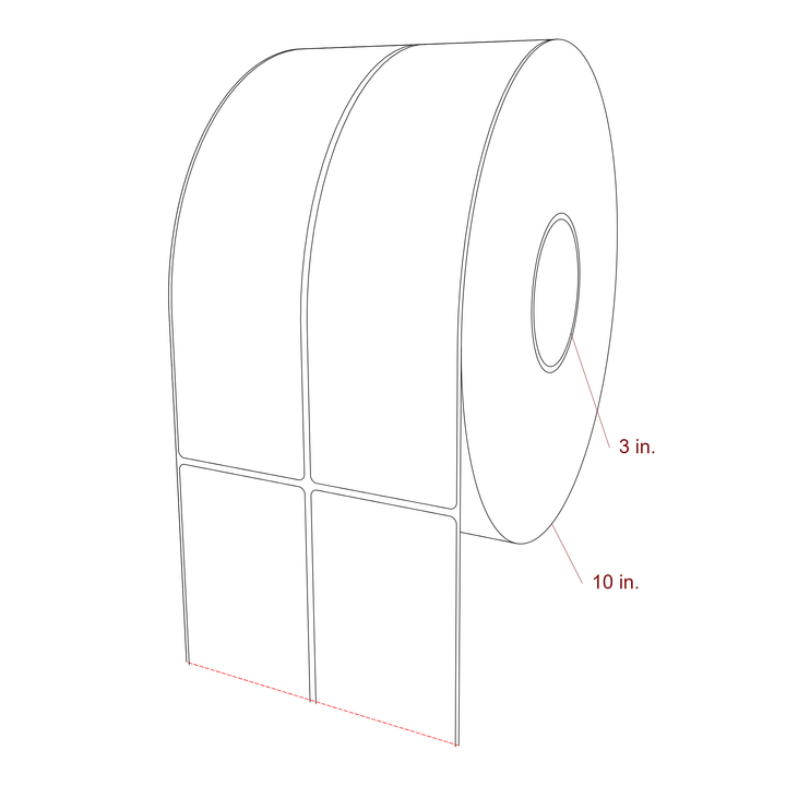 2.75 Inch x 10 Inch Rectangle Inkjet Label Roll - 3 Inch Core - 10 Inch Roll OD - 2Up - 3D Perspective