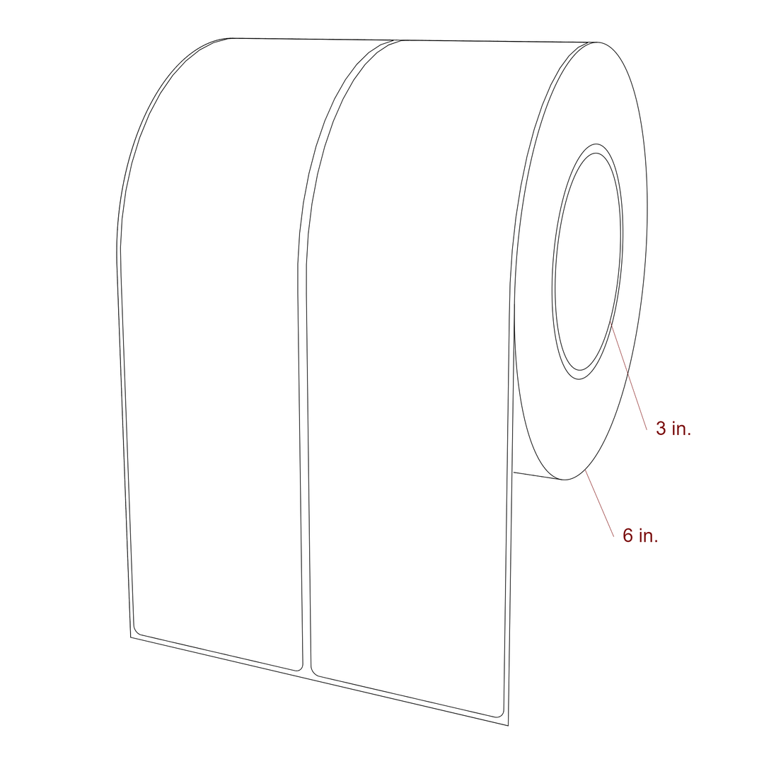 2.75 Inch x 10 Inch Rectangle Inkjet Label Roll - 3 Inch Core - 6 Inch Roll OD - 2Up - 3D Perspective