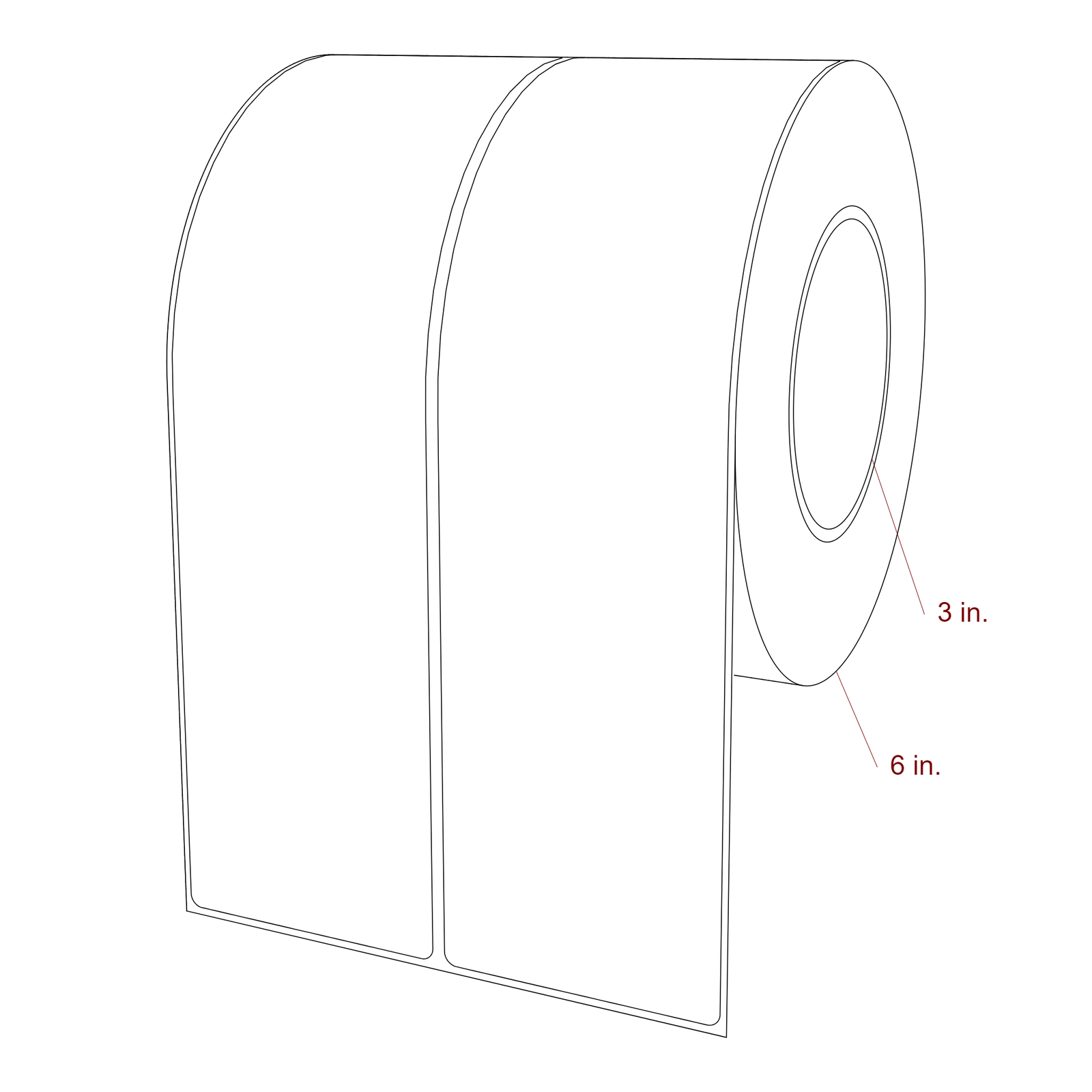 2.75 Inch x 10 Inch Rectangle Inkjet Label Roll - 3 Inch Core - 6 Inch Roll OD - 2Up - 3D Perspective