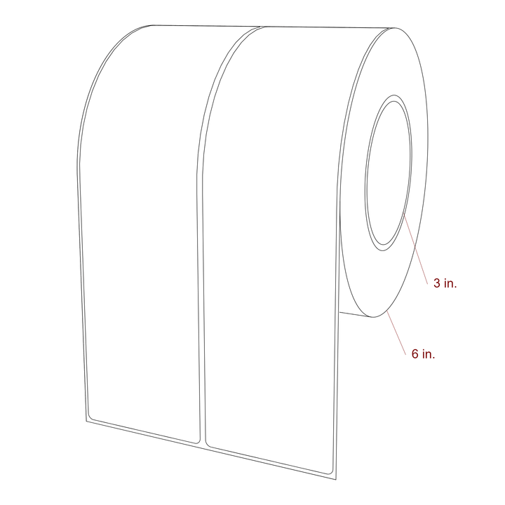 2.75 Inch x 10 Inch Rectangle Inkjet Label Roll - 3 Inch Core - 6 Inch Roll OD - 2Up - 3D Perspective