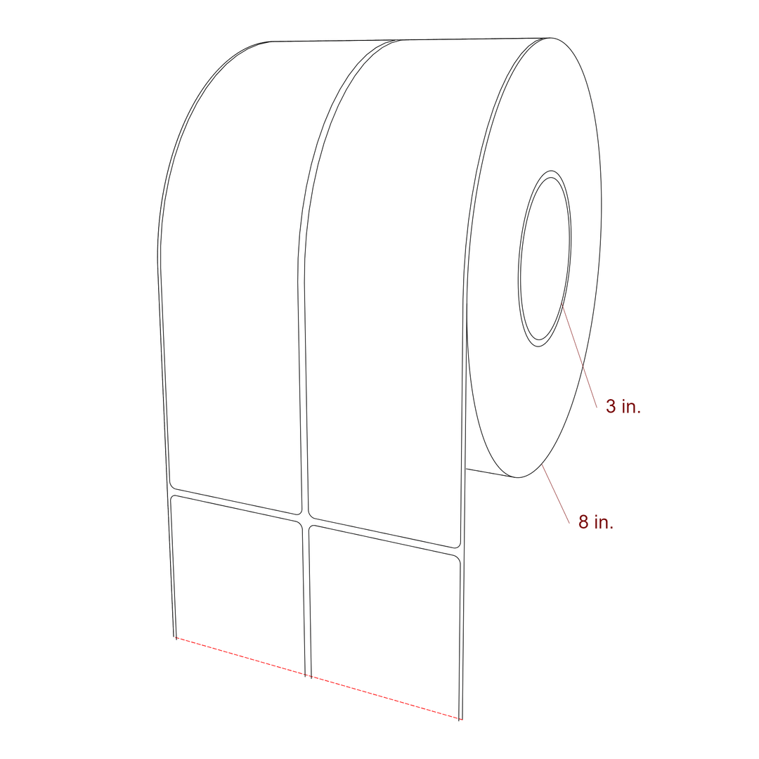 2.75 Inch x 10 Inch Rectangle Inkjet Label Roll - 3 Inch Core - 8 Inch Roll OD - 2Up - 3D Perspective