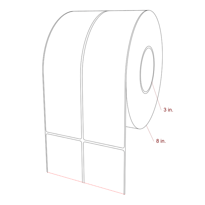 2.75 Inch x 10 Inch Rectangle Inkjet Label Roll - 3 Inch Core - 8 Inch Roll OD - 2Up - 3D Perspective