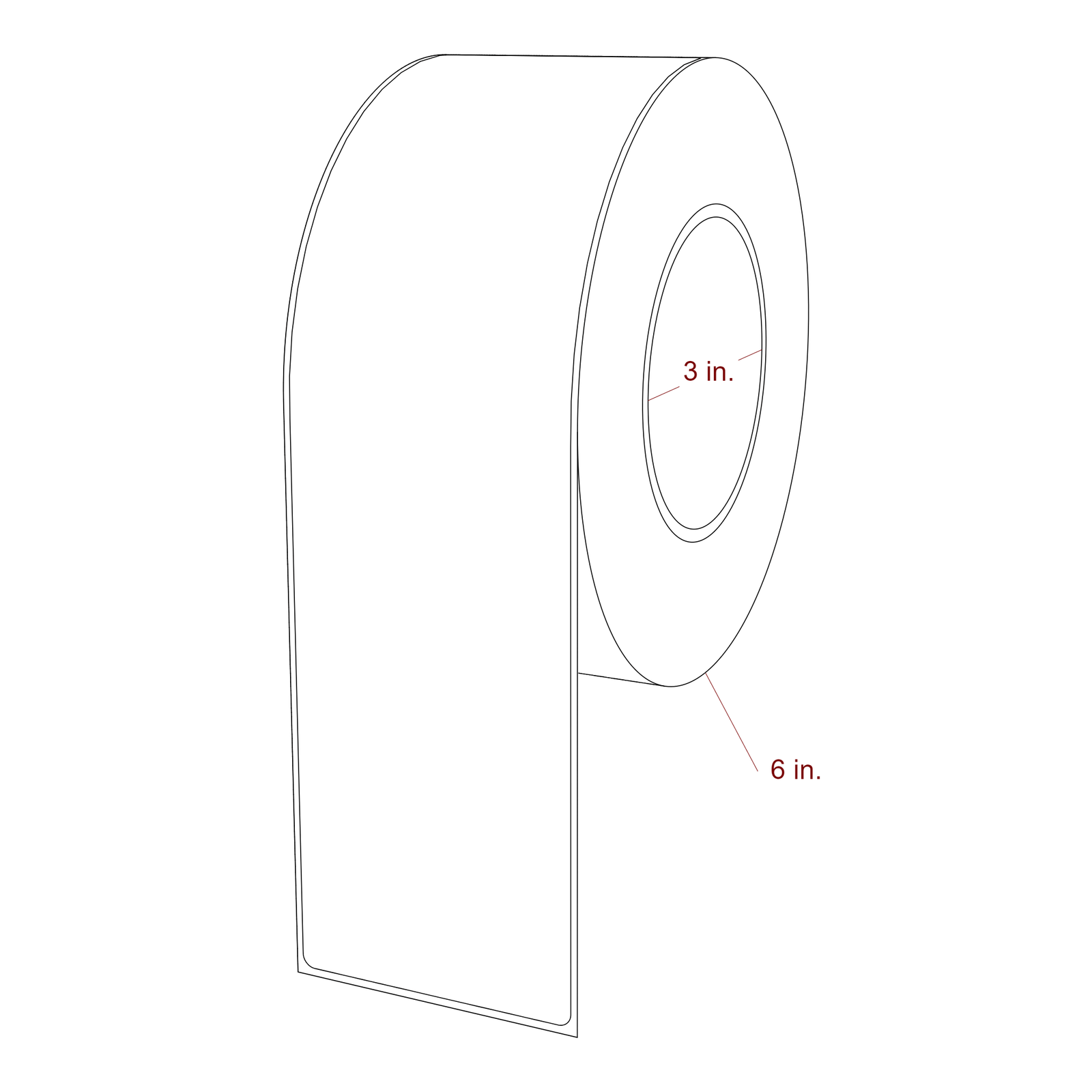2.75 Inch x 10 Inch Rectangle Inkjet Label Roll - 3 Inch Core - 6 Inch Roll OD - 3D Perspective