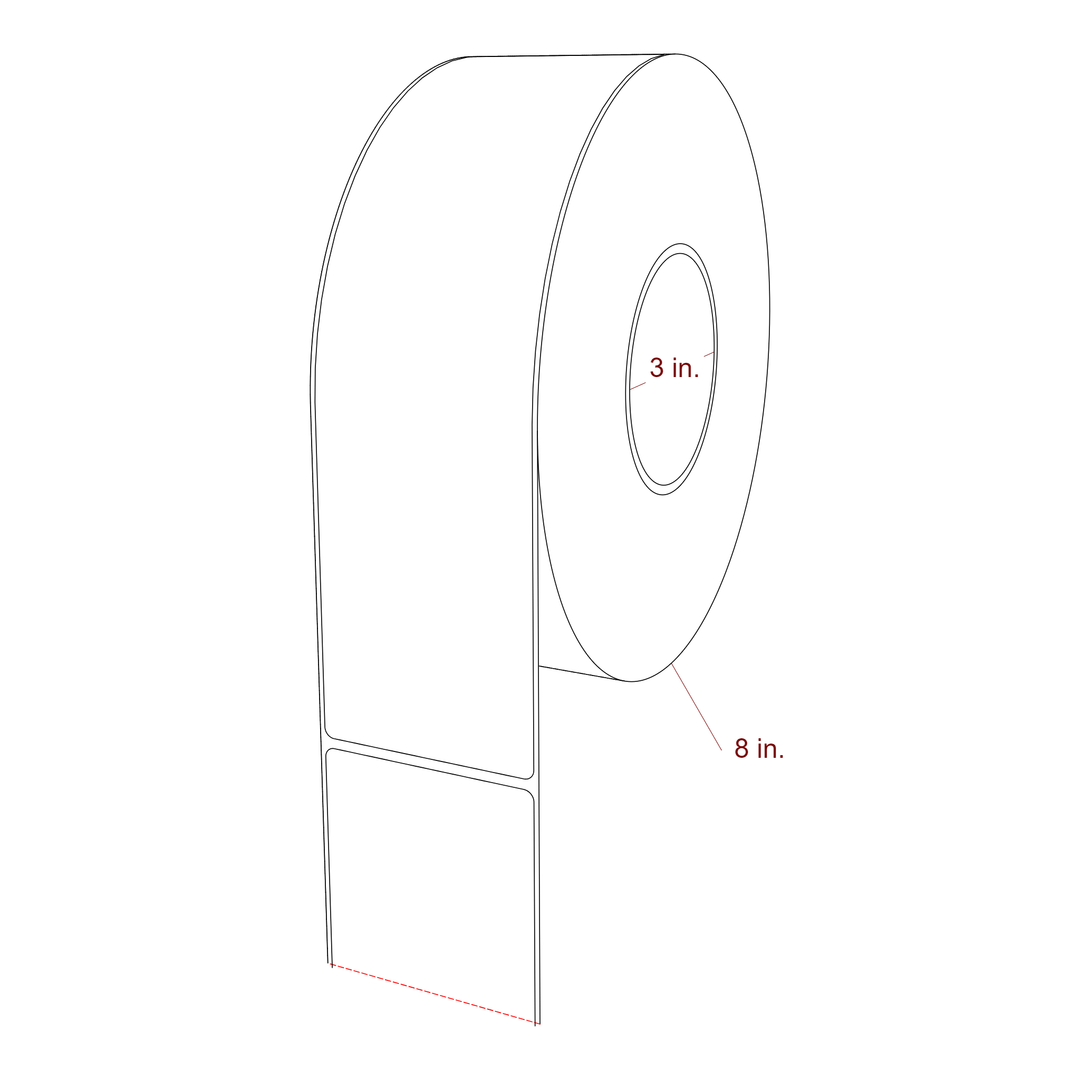 2.75 Inch x 10 Inch Rectangle Inkjet Label Roll - 3 Inch Core - 8 Inch Roll OD - 3D Perspective