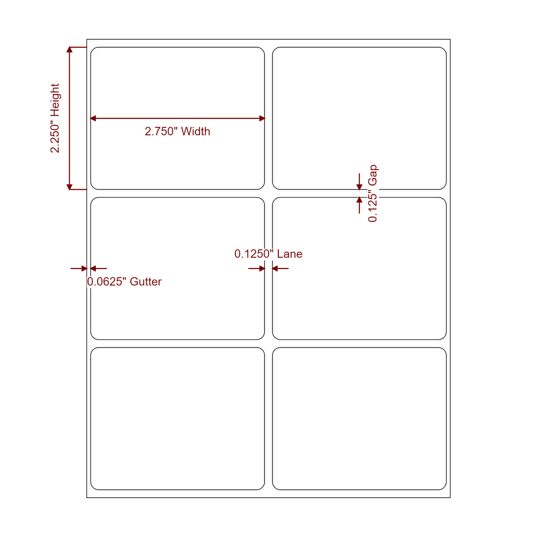 2.75 Inch x 2.25 Inch Rectangle Inkjet Label Roll - 2Up - 2D Drawing