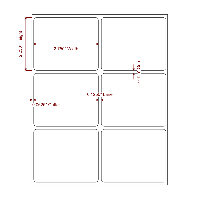 2.75" x 2.25" Inkjet Label Rolls | 2-Up | Fits Epson ColorWorks, VIPColor & Primera - Label Diagram