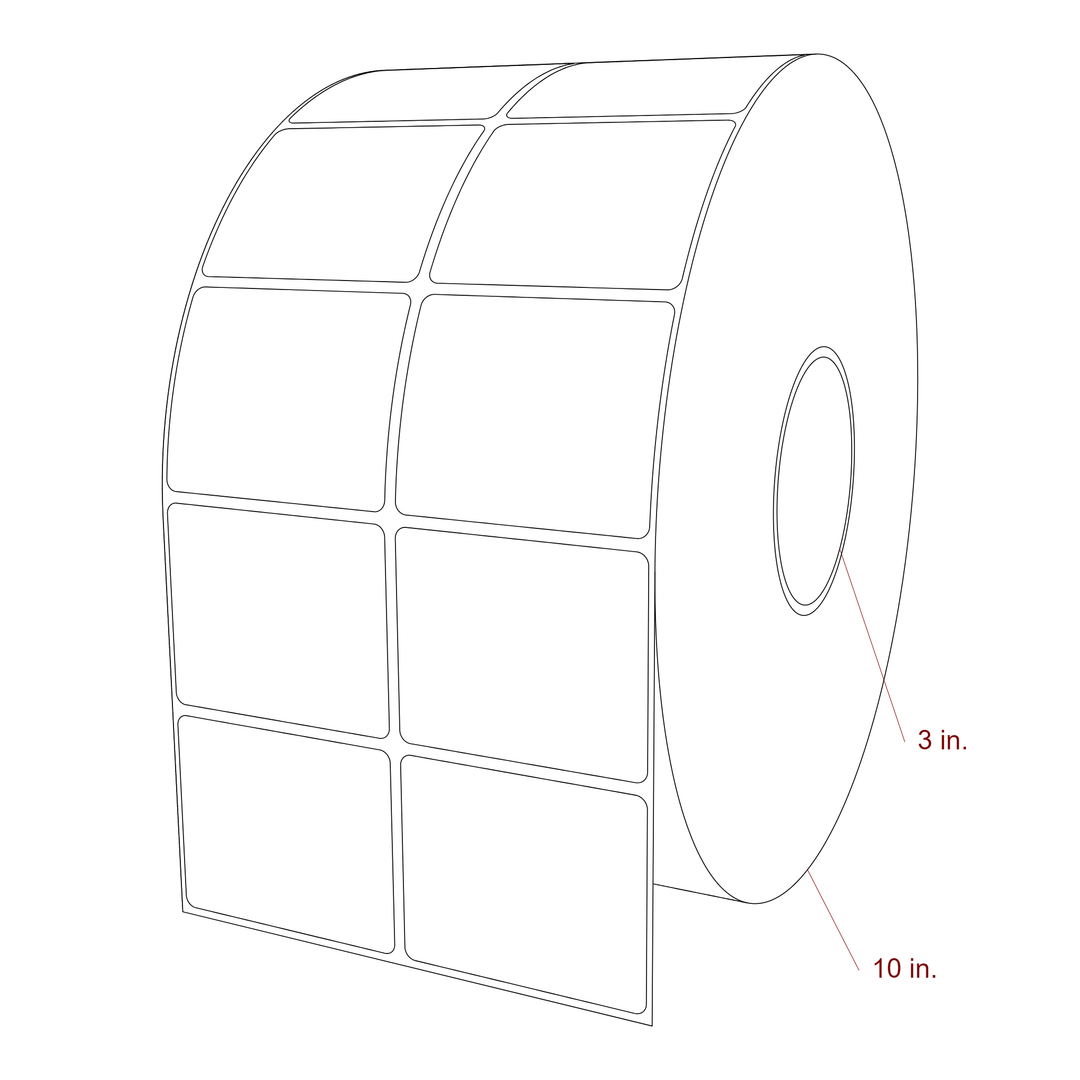 2.75 Inch x 2.25 Inch Rectangle Inkjet Label Roll - 3 Inch Core - 10 Inch Roll OD - 2Up - 3D Perspective