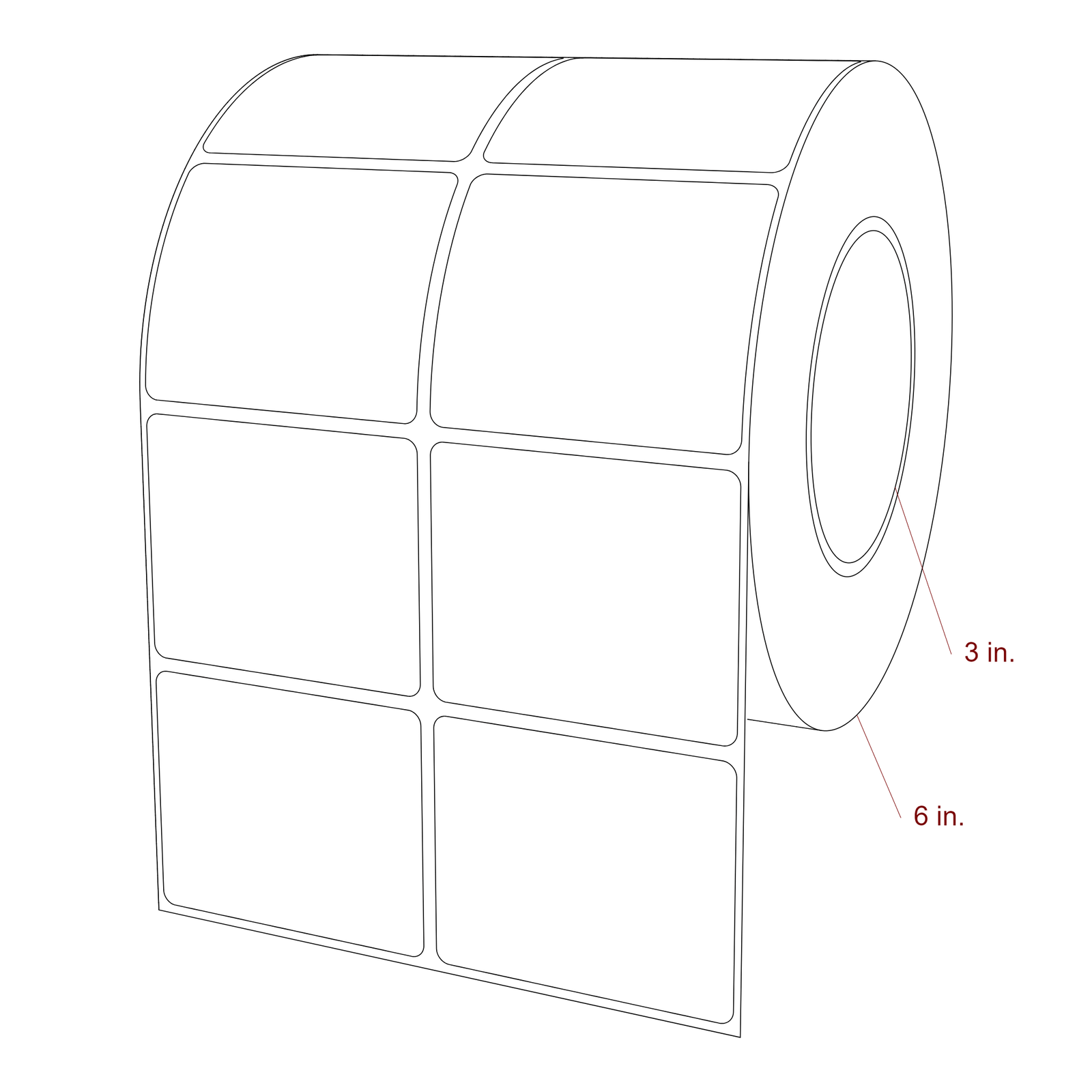 2.75 Inch x 2.25 Inch Rectangle Inkjet Label Roll - 3 Inch Core - 6 Inch Roll OD - 2Up - 3D Perspective