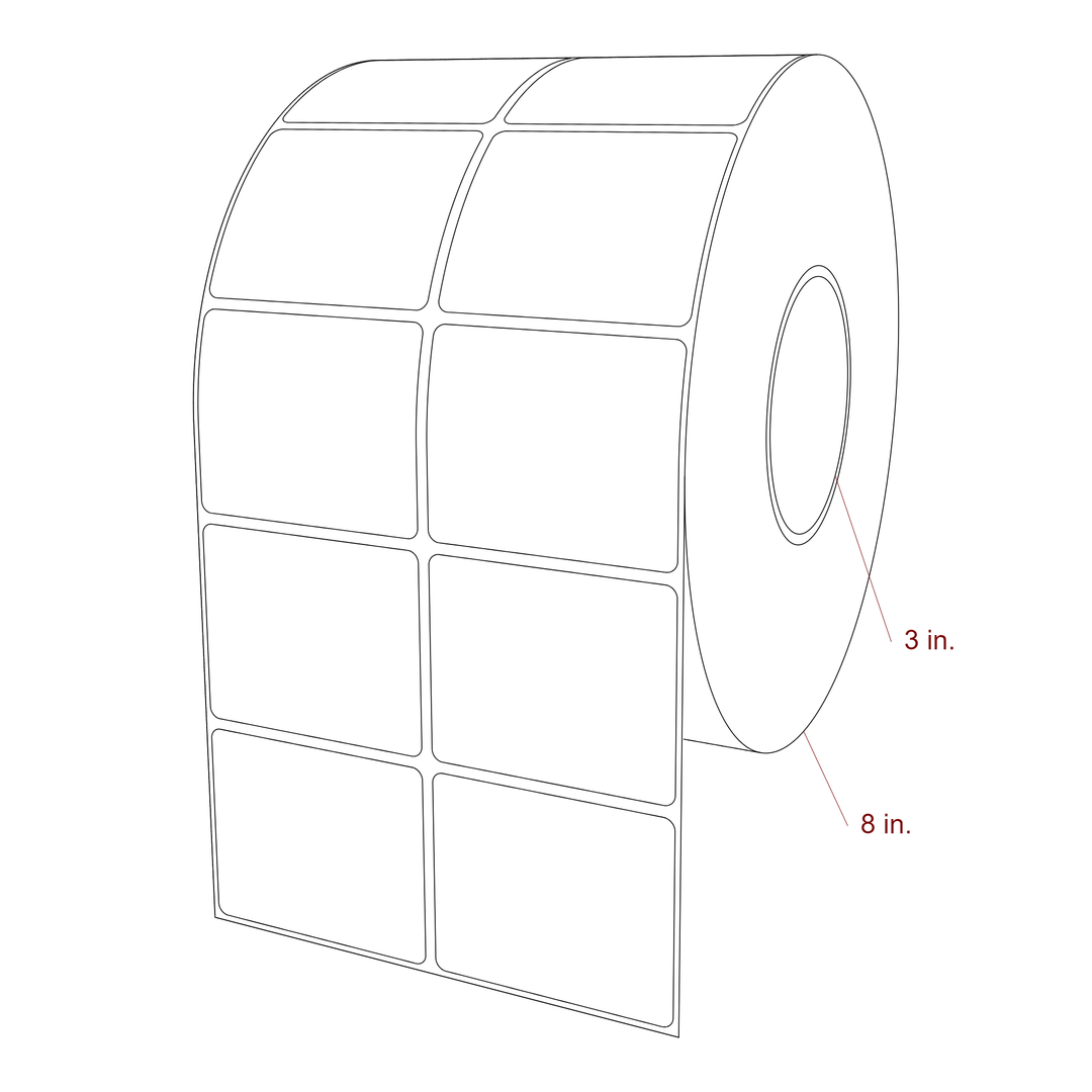 2.75 Inch x 2.25 Inch Rectangle Inkjet Label Roll - 3 Inch Core - 8 Inch Roll OD - 2Up - 3D Perspective