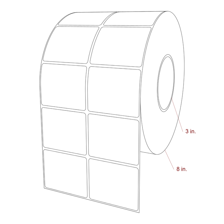 2.75 Inch x 2.25 Inch Rectangle Inkjet Label Roll - 3 Inch Core - 8 Inch Roll OD - 2Up - 3D Perspective