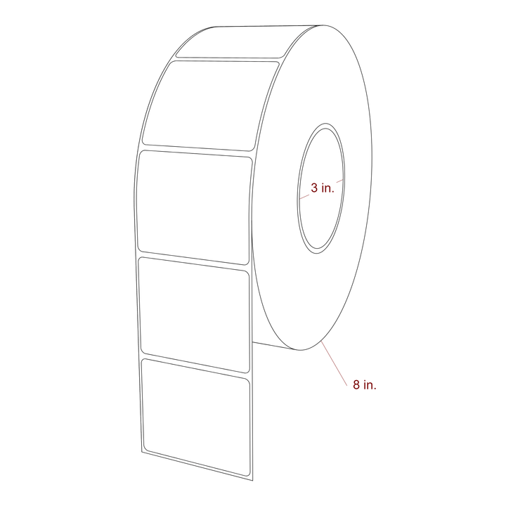 2.75 Inch x 2.25 Inch Rectangle Inkjet Label Roll - 3 Inch Core - 8 Inch Roll OD - 3D Perspective