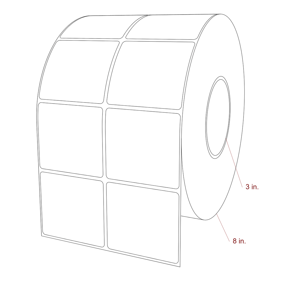 2.75 Inch x 2.5 Inch Rectangle Inkjet Label Roll - 3 Inch Core - 8 Inch Roll OD - 2Up - 3D Perspective