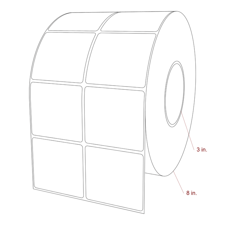 2.75 Inch x 2.5 Inch Rectangle Inkjet Label Roll - 3 Inch Core - 8 Inch Roll OD - 2Up - 3D Perspective