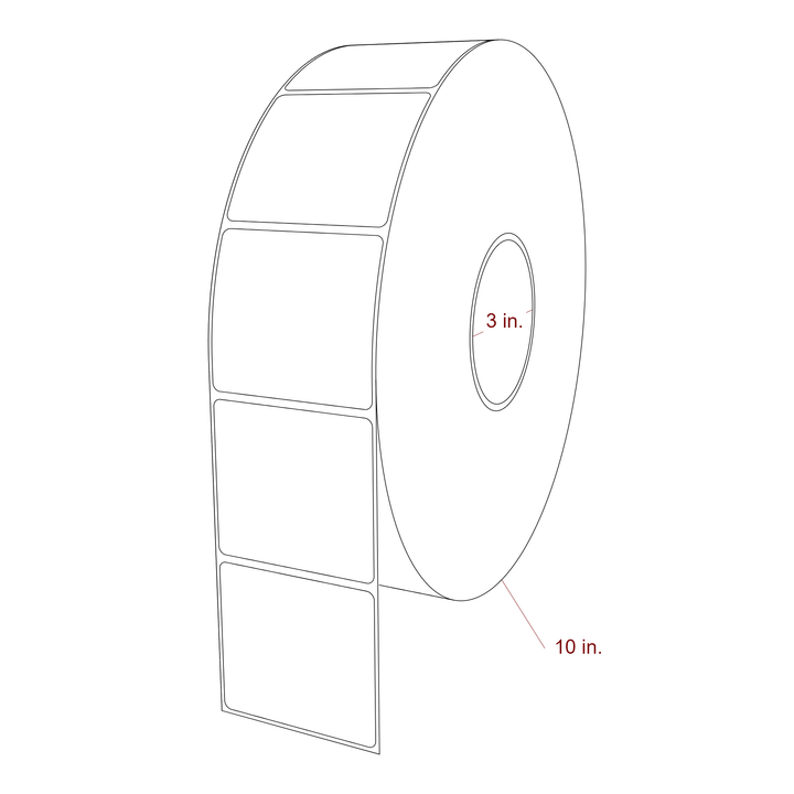 2.75 Inch x 2.5 Inch Rectangle Inkjet Label Roll - 3 Inch Core - 10 Inch Roll OD - 3D Perspective