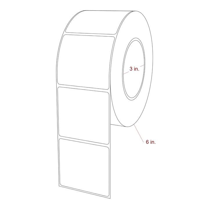 2.75 Inch x 2.5 Inch Rectangle Inkjet Label Roll - 3 Inch Core - 6 Inch Roll OD - 3D Perspective