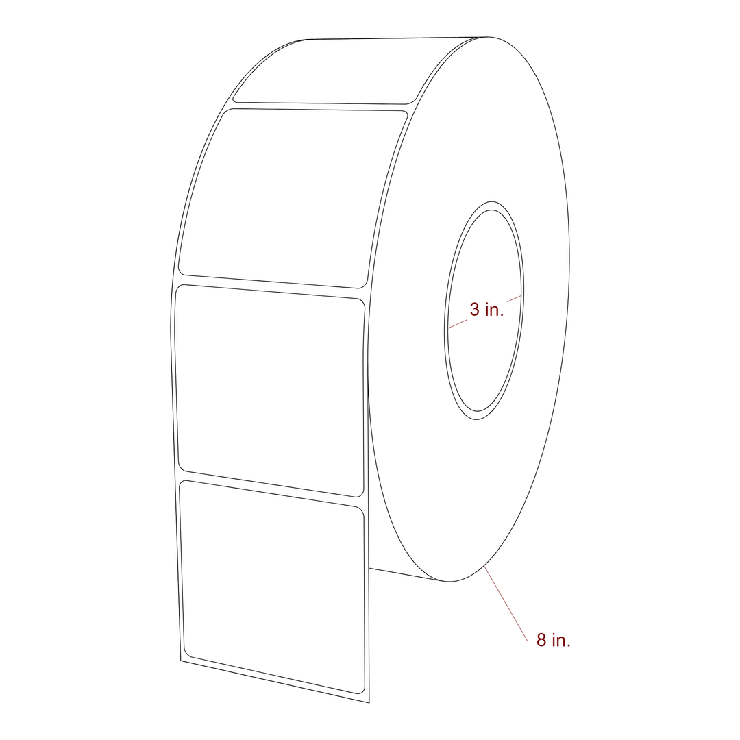 2.75 Inch x 2.5 Inch Rectangle Inkjet Label Roll - 3 Inch Core - 8 Inch Roll OD - 3D Perspective