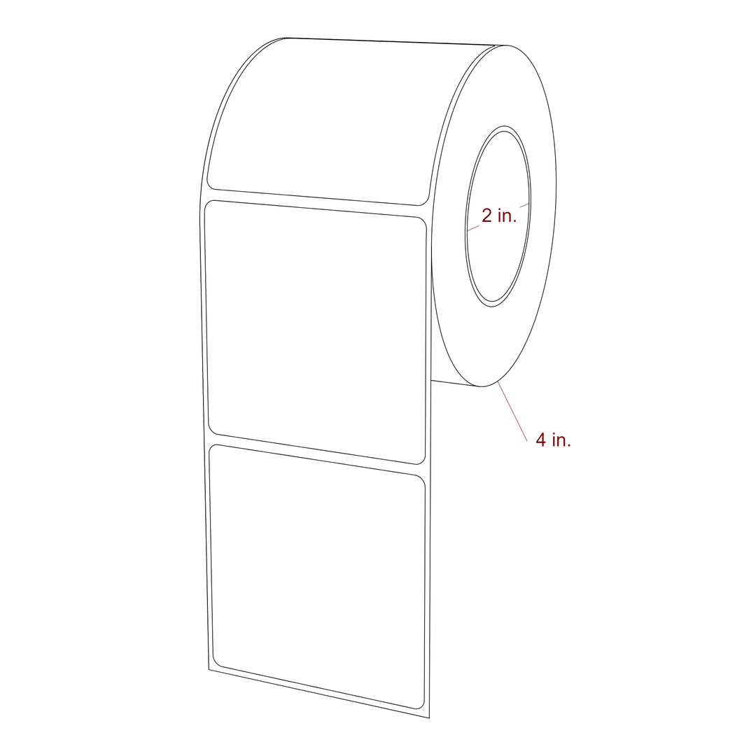 2.75 Inch x 2.75 Inch Rectangle Inkjet Label Roll - 2 Inch Core - 4 Inch Roll OD - 3D Perspective