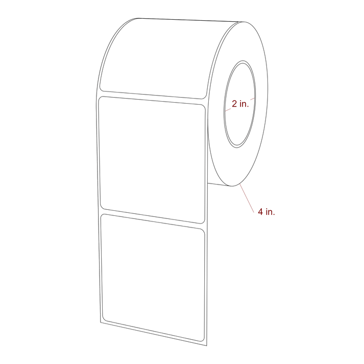 2.75 Inch x 2.75 Inch Rectangle Inkjet Label Roll - 2 Inch Core - 4 Inch Roll OD - 3D Perspective