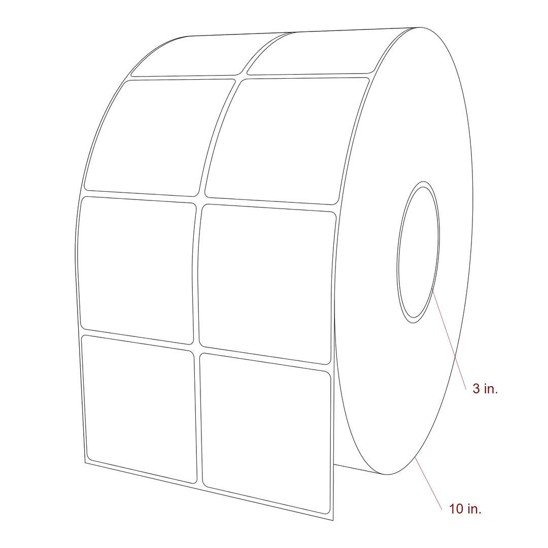 2.75 Inch x 2.75 Inch Rectangle Inkjet Label Roll - 3 Inch Core - 10 Inch Roll OD - 2Up - 3D Perspective