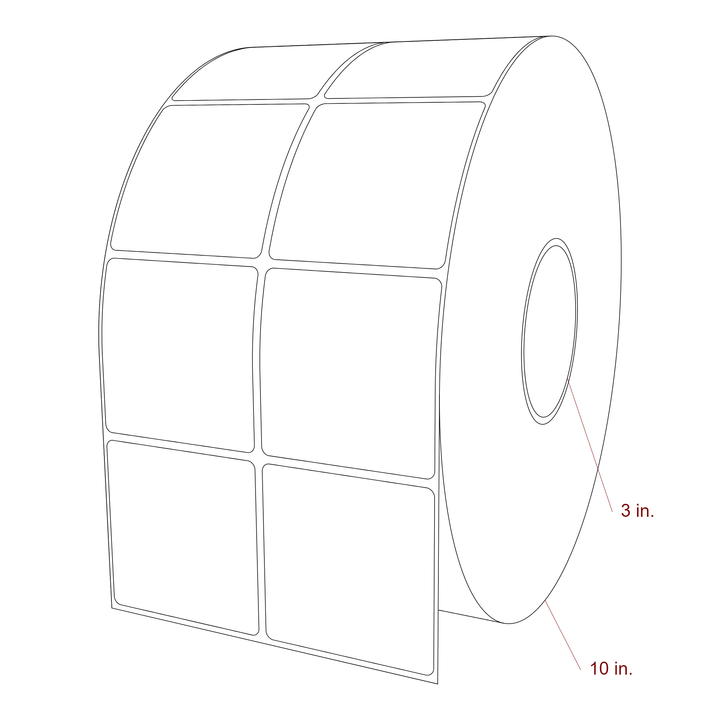 2.75 Inch x 2.75 Inch Rectangle Inkjet Label Roll - 3 Inch Core - 10 Inch Roll OD - 2Up - 3D Perspective