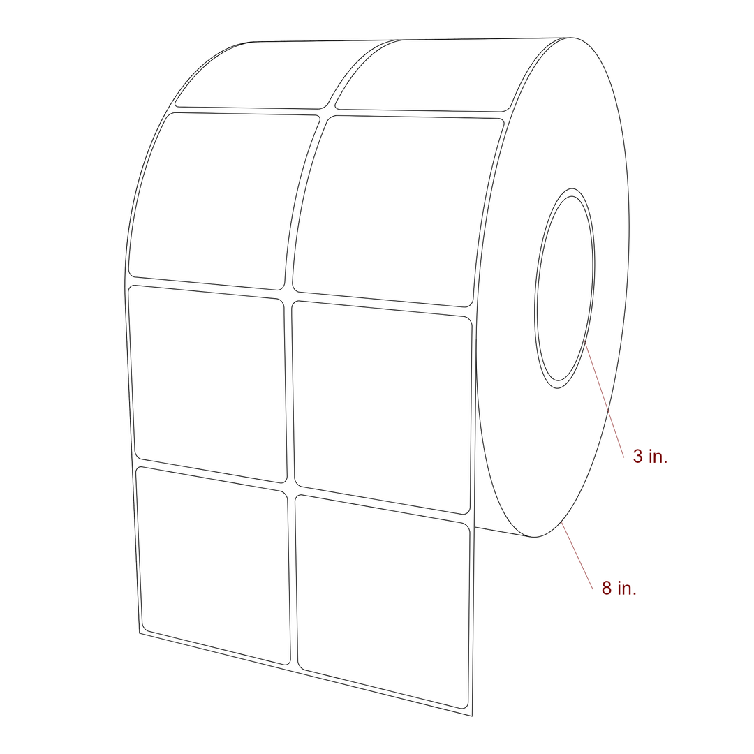 2.75 Inch x 2.75 Inch Rectangle Inkjet Label Roll - 3 Inch Core - 8 Inch Roll OD - 2Up - 3D Perspective