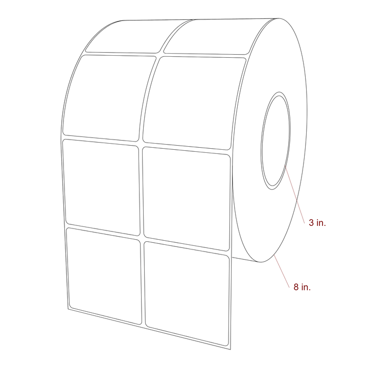 2.75 Inch x 2.75 Inch Rectangle Inkjet Label Roll - 3 Inch Core - 8 Inch Roll OD - 2Up - 3D Perspective