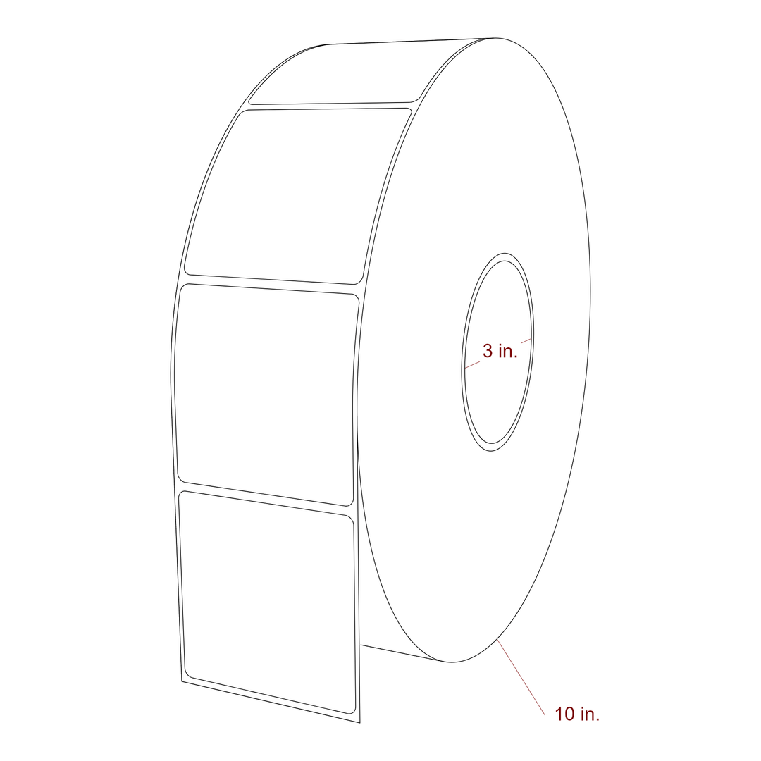 2.75 Inch x 2.75 Inch Rectangle Inkjet Label Roll - 3 Inch Core - 10 Inch Roll OD - 3D Perspective