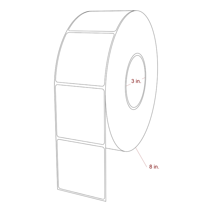 2.75 Inch x 2.75 Inch Rectangle Inkjet Label Roll - 3 Inch Core - 8 Inch Roll OD - 3D Perspective