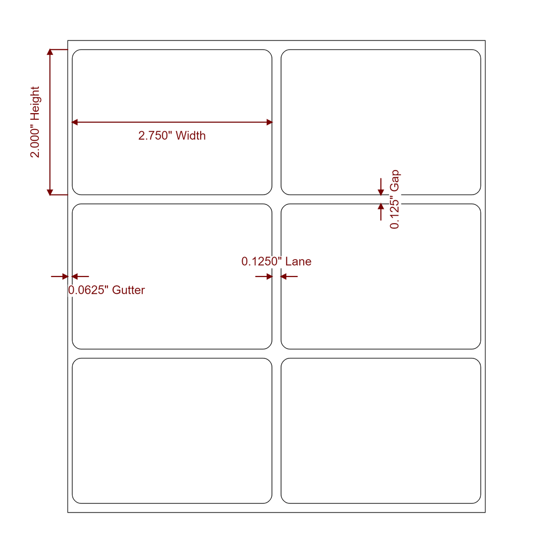 2.75 Inch x 2 Inch Rectangle Inkjet Label Roll - 2Up - 2D Drawing