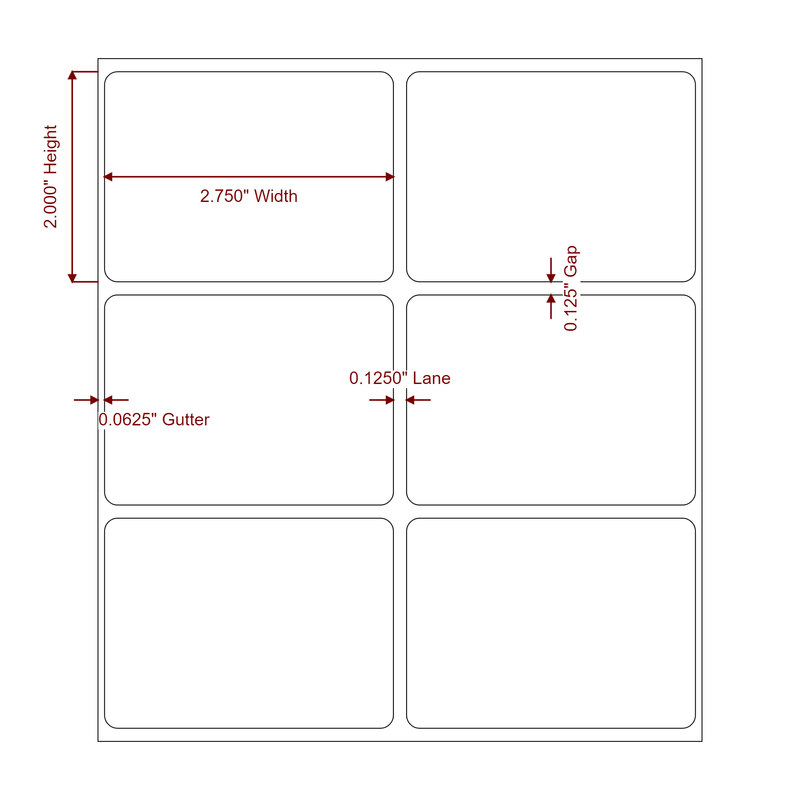2.75" x 2" Inkjet Label Rolls | 2-Up | Fits Epson ColorWorks, VIPColor & Primera - Label Diagram