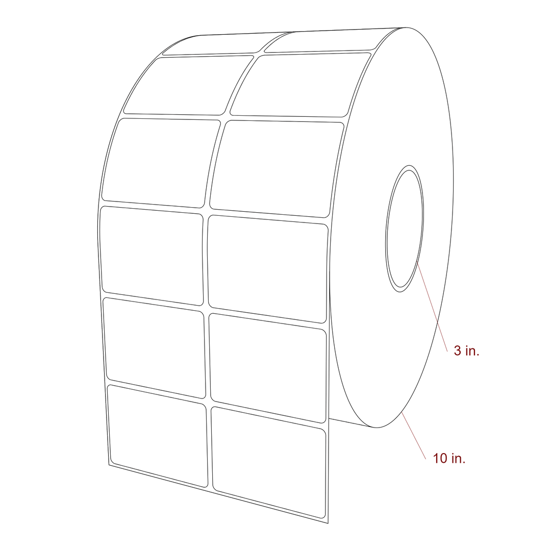 2.75 Inch x 2 Inch Rectangle Inkjet Label Roll - 3 Inch Core - 10 Inch Roll OD - 2Up - 3D Perspective