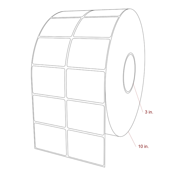 2.75 Inch x 2 Inch Rectangle Inkjet Label Roll - 3 Inch Core - 10 Inch Roll OD - 2Up - 3D Perspective