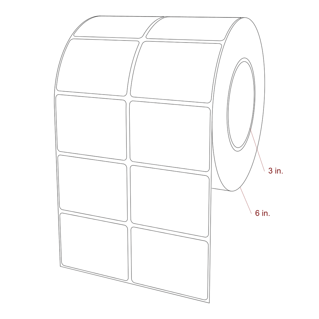 2.75 Inch x 2 Inch Rectangle Inkjet Label Roll - 3 Inch Core - 6 Inch Roll OD - 2Up - 3D Perspective