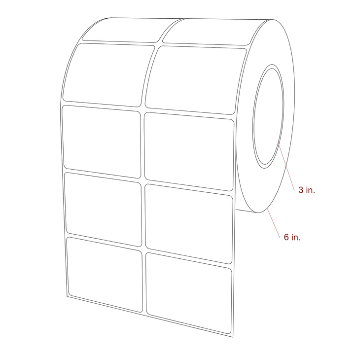 2.75 Inch x 2 Inch Rectangle Inkjet Label Roll - 3 Inch Core - 6 Inch Roll OD - 2Up - 3D Perspective