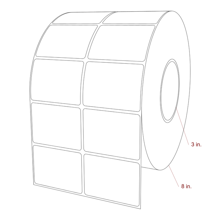 2.75 Inch x 2 Inch Rectangle Inkjet Label Roll - 3 Inch Core - 8 Inch Roll OD - 2Up - 3D Perspective