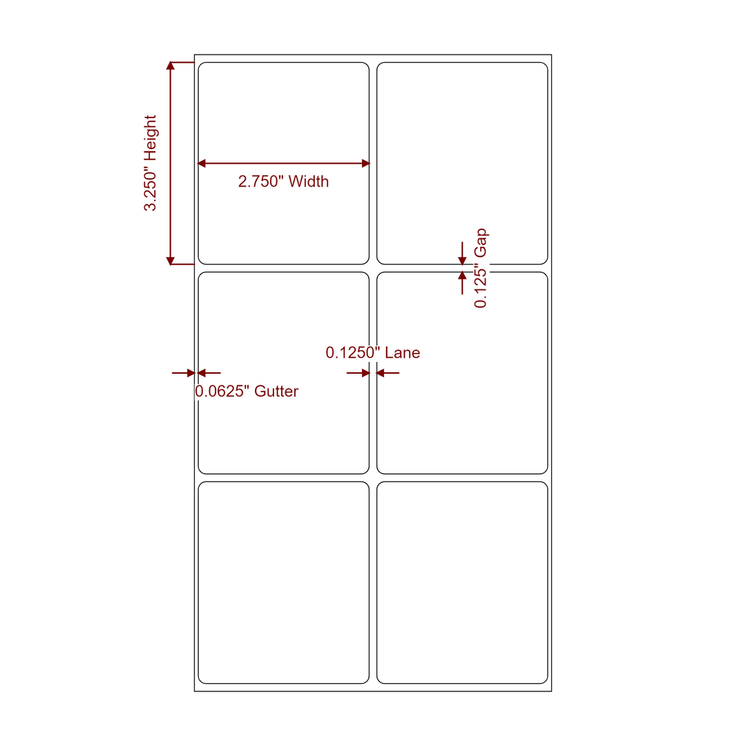 2.75 Inch x 3.25 Inch Rectangle Inkjet Label Roll - 2Up - 2D Drawing